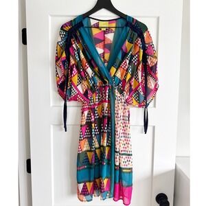 Maeve Anthropologie Geometric Triangle Print V-Neck‎ Kimono Sleeve Mini Dress 6